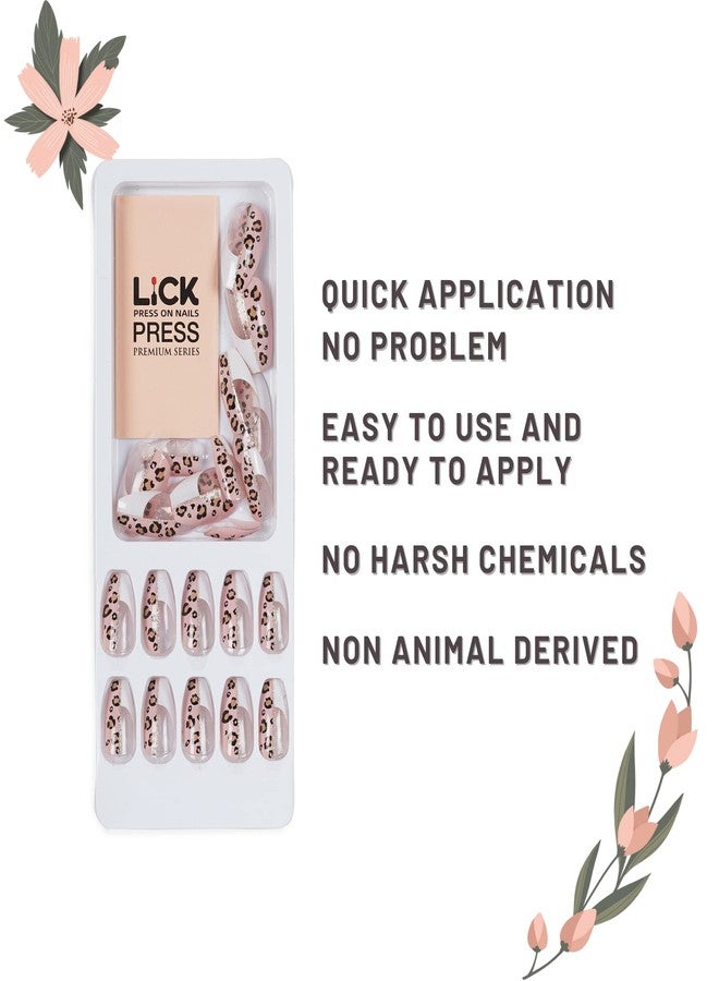 ليك - أظافر لاصقة، 28 قطعة، طقم تمديد أظافر صناعية قابلة لإعادة الاستخدام، طقم فن الأظافر، مجموعة أظافر صناعية/اصطناعية، نصف نقشة جلد النمر، باليرينا (عبوة من 28 قطعة) - Image 3