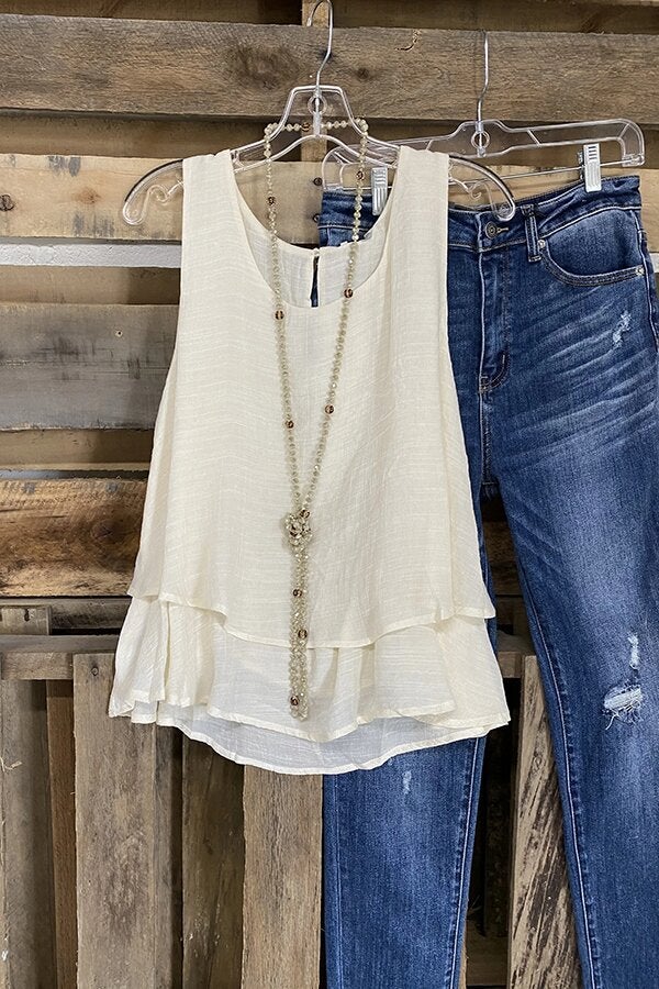 2022 Spring Summer Double-Layer Cotton Linen Vest White  - Image 1