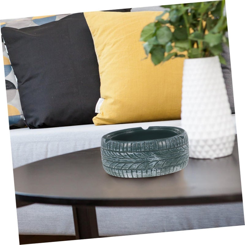 Vintage Tire Resin Ashtray Desktop Holder Green Cartoon Decor For Home Office - Image 4