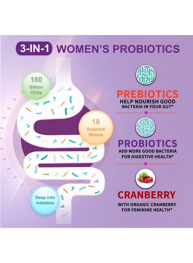 OMOGS Women's Probiotic 180 Billion CFUs 18 Strains, with Organic Prebiotics, Cranberry Extract, D-Mannose & Digestive Enzymes, for Digestive, Boost Immune, PH Balance & Urethral Health, 90 Capsules - Image 2