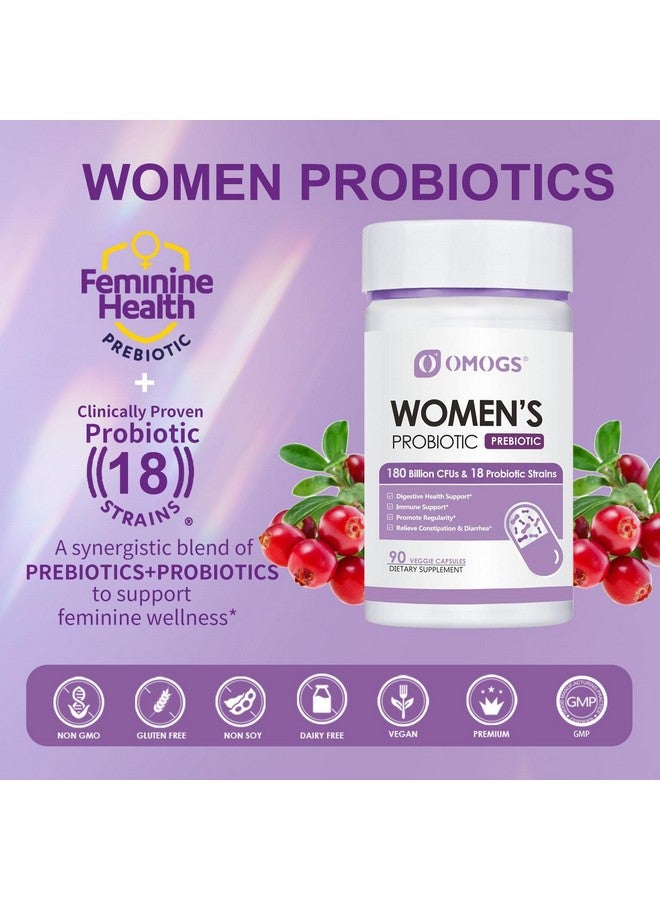 OMOGS Women's Probiotic 180 Billion CFUs 18 Strains, with Organic Prebiotics, Cranberry Extract, D-Mannose & Digestive Enzymes, for Digestive, Boost Immune, PH Balance & Urethral Health, 90 Capsules - Image 4