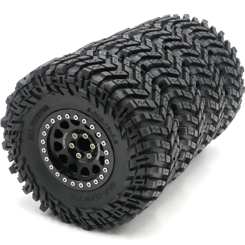 HOBBYSOUL 4pcs RC 22 Tires Tyres Height 127mm50inch  Aluminium 22 Beadlock Wheels 10mm Negative Offset Rims Black Color for RC Mud Crawler All Terrain TRX4 Gen8 Capra WraithAssembled - Image 3