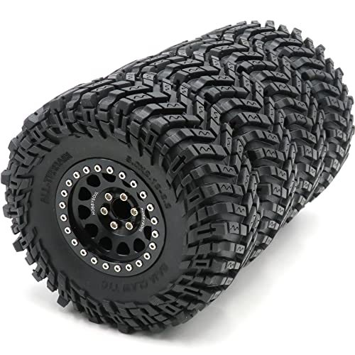 HOBBYSOUL 4pcs RC 22 Tires Tyres Height 127mm50inch  Aluminium 22 Beadlock Wheels 10mm Negative Offset Rims Black Color for RC Mud Crawler All Terrain TRX4 Gen8 Capra WraithAssembled - Image 1