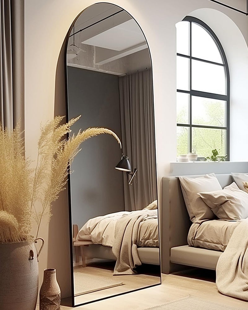 AyeWish Arched Mirror - Full Length, Standing or Wall Mounted, 58"18", Aluminum Frame - Black - Image 1