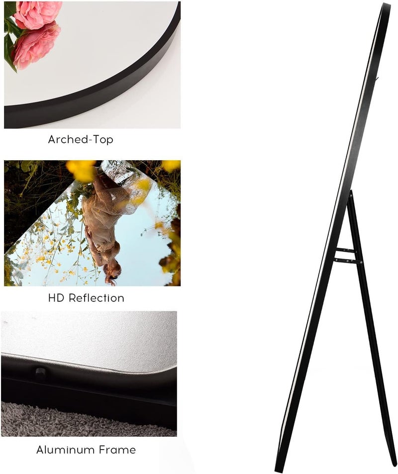 AyeWish Arched Mirror - Full Length, Standing or Wall Mounted, 58"18", Aluminum Frame - Black - Image 3