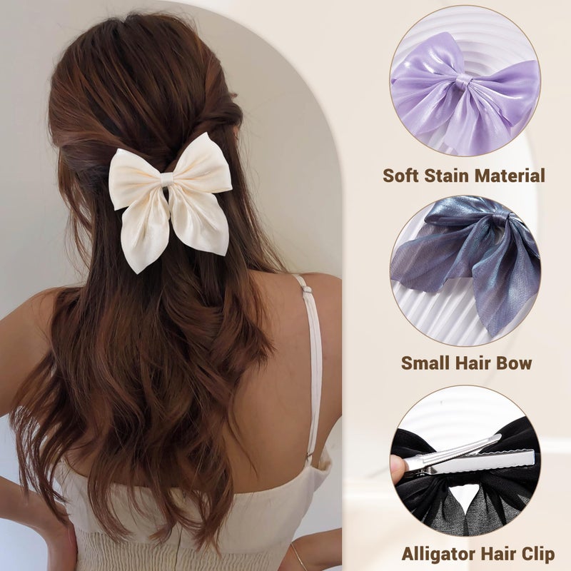 hisial 8 Pcs Hair Bows for Women Short Tail Bow Hair Clips Small Alligator Barrettes Cute Accessories for Girls(Beige/Purple/Black) - Image 3