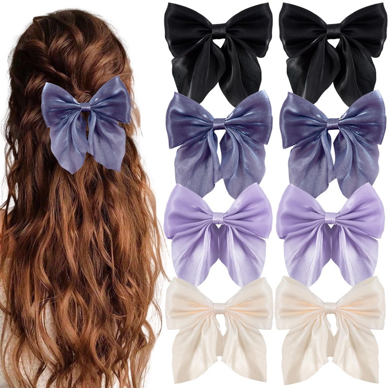 hisial 8 Pcs Hair Bows for Women Short Tail Bow Hair Clips Small Alligator Barrettes Cute Accessories for Girls(Beige/Purple/Black) - Image 1