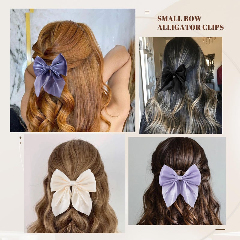 hisial 8 Pcs Hair Bows for Women Short Tail Bow Hair Clips Small Alligator Barrettes Cute Accessories for Girls(Beige/Purple/Black) - Image 5
