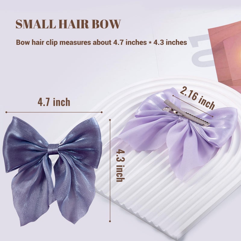 hisial 8 Pcs Hair Bows for Women Short Tail Bow Hair Clips Small Alligator Barrettes Cute Accessories for Girls(Beige/Purple/Black) - Image 2