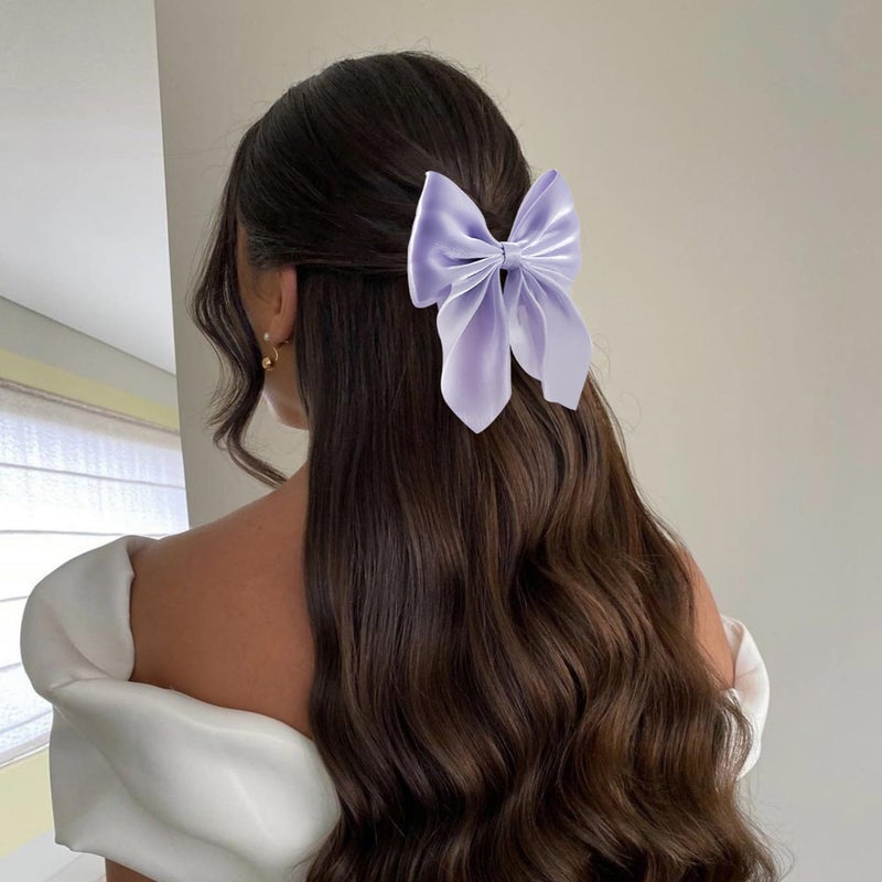 hisial 8 Pcs Hair Bows for Women Short Tail Bow Hair Clips Small Alligator Barrettes Cute Accessories for Girls(Beige/Purple/Black) - Image 4