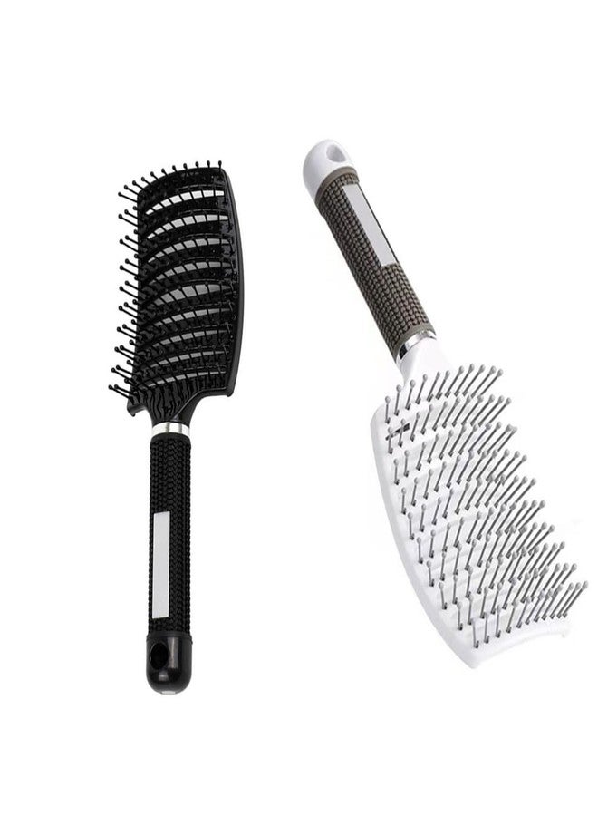 AISIBO Curved Vented Styling Hair Brush, 2PCS Anti Frizz Hair Detangling Brush, Vent Hair Brush, Curved Anti Static Styling Tool for Wet Hair or Dry Hair(Black,White) - Image 1