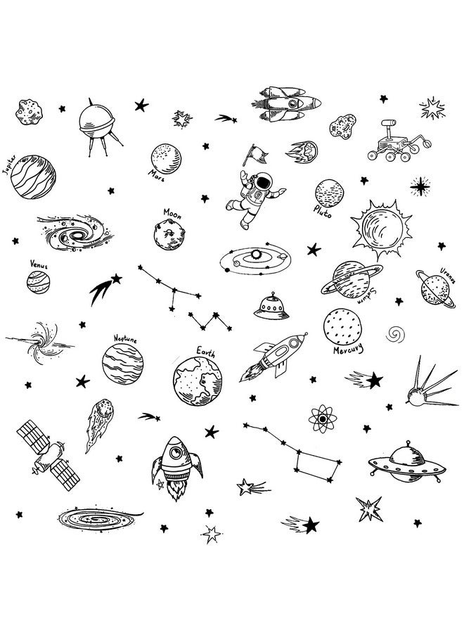 Maydahui Outer Space Stars Planets Wall Stickers Rockets Astronaut Vinyl Wall Decals (47 X 51) Peel & Stick Removable Boys Room Wall Decor Decals For Kids Bedroom Nursery Classroom (Black) - Image 1