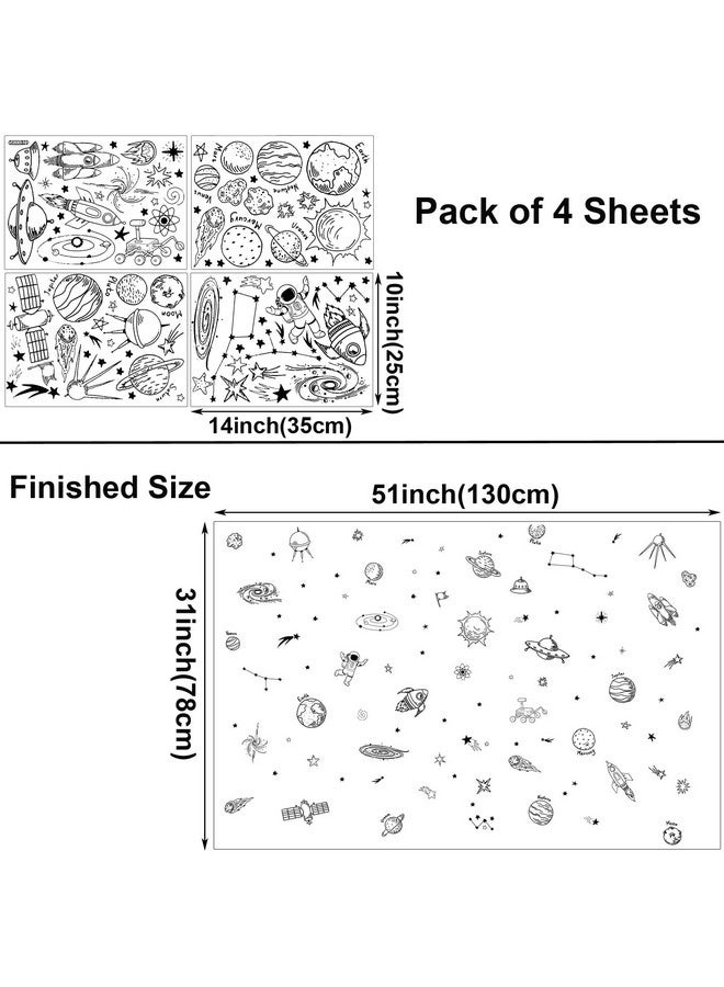 Maydahui Outer Space Stars Planets Wall Stickers Rockets Astronaut Vinyl Wall Decals (47 X 51) Peel & Stick Removable Boys Room Wall Decor Decals For Kids Bedroom Nursery Classroom (Black) - Image 2