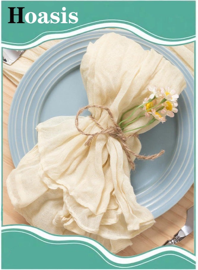 ح واحة 6 قطع من مناديل قماشية، مناديل شاش بوهو، مناديل عشاء ناعمة من القطن والكتان بكميات كبيرة لحفلات الزفاف، وحفلات الزفاف، وحفلات استقبال المولود، والمناسبات اليومية 50*50 سم (بيج) - Image 1