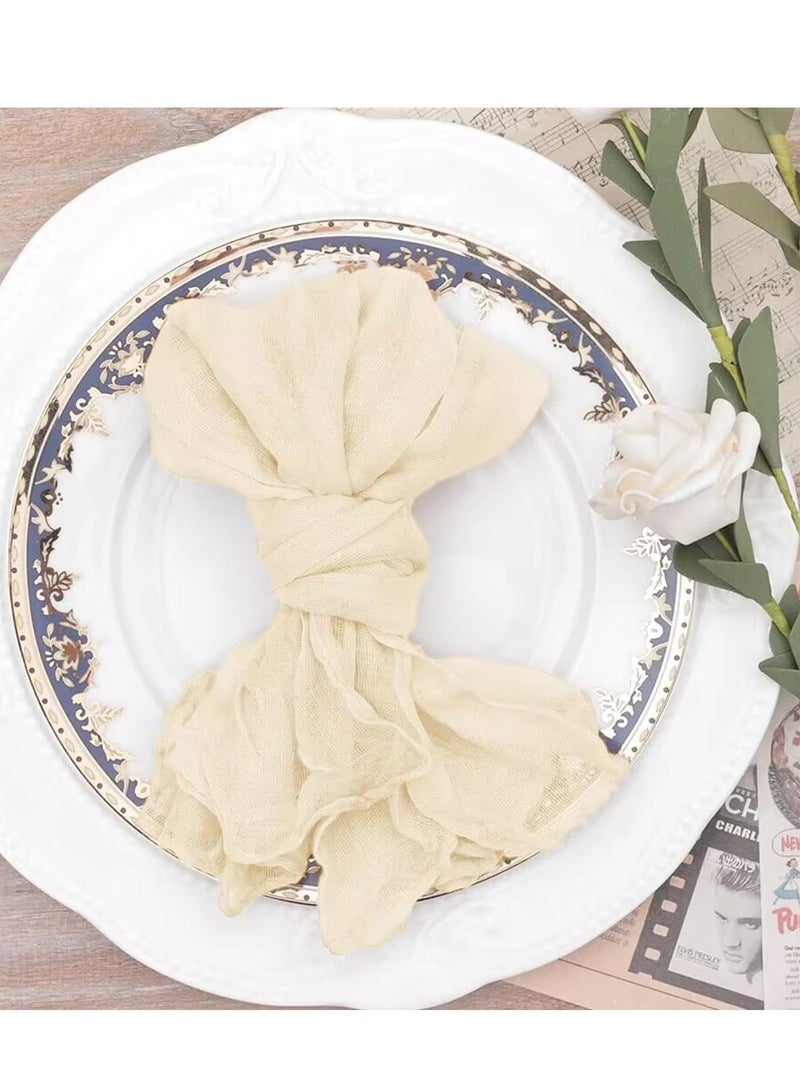 ح واحة 6 قطع من مناديل قماشية، مناديل شاش بوهو، مناديل عشاء ناعمة من القطن والكتان بكميات كبيرة لحفلات الزفاف، وحفلات الزفاف، وحفلات استقبال المولود، والمناسبات اليومية 50*50 سم (بيج) - Image 3