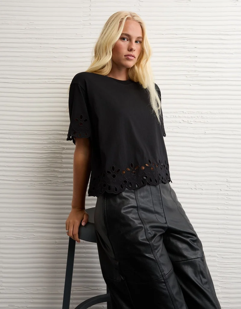 American Eagle AE Boxy Eyelet T-Shirt