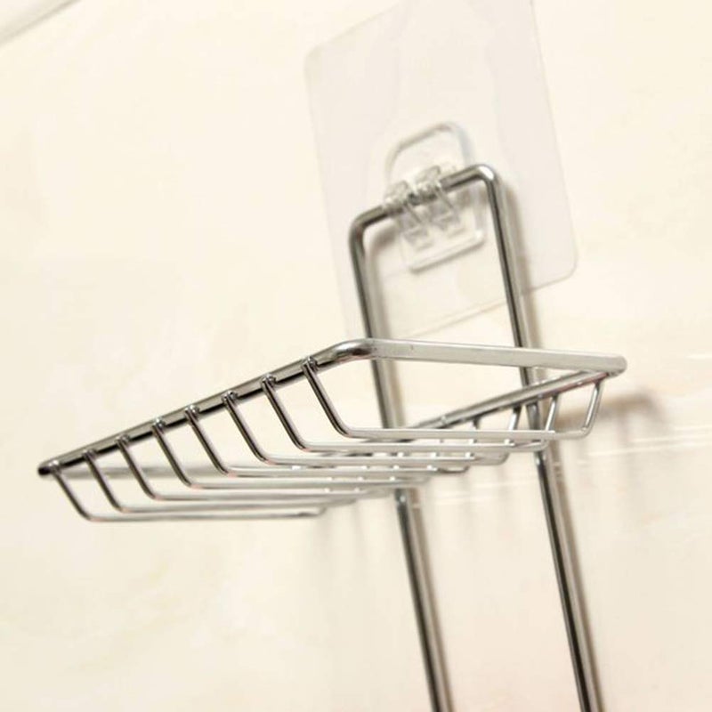 AC ENTERPRISE Adhesive Soap Dish Tray | Stainless Steel Shower Soap Holder Sponge Box for Bathroom Wall,Kitchen,Tile Mounted | 2 Layer Soap Dish with 2 Hanging Hook - Image 5