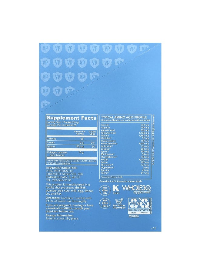 Vital Proteins Vital Proteins, Collagen Peptides, Unflavored, 20 Packets, 0.35 oz (10 g) Each  - Image 2