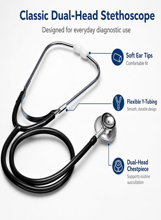 Novamedic NM-9288-BK Classic Black Dual Head Stethoscope, 22-Inch Adult Size Medical Stethoscope for Nurses, Doctors, EMTs, Nursing Students, Clinics, Nursing Homes, Cardiology & General Diagnostic Use - Image 3