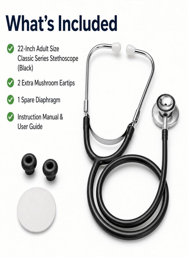 Novamedic NM-9288-BK Classic Black Dual Head Stethoscope, 22-Inch Adult Size Medical Stethoscope for Nurses, Doctors, EMTs, Nursing Students, Clinics, Nursing Homes, Cardiology & General Diagnostic Use - Image 5