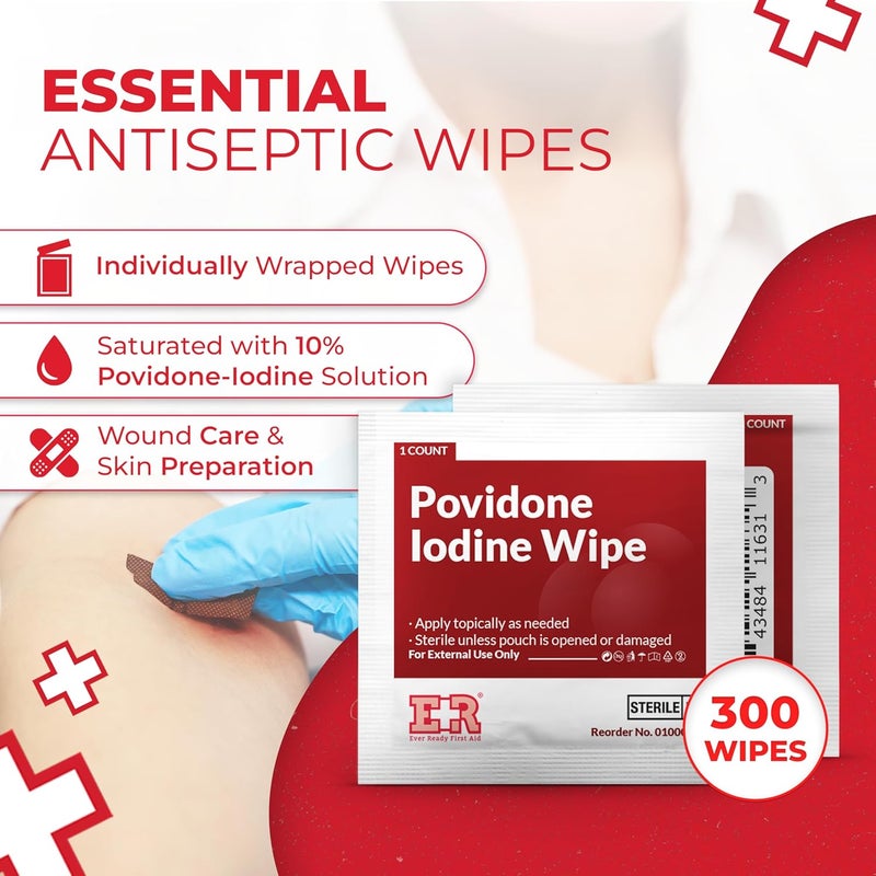 Ever Ready First Aid Povidone Iodine Prep Pads Antiseptic Wipes for Skin Prep Wound Cleaning First Aid Topical Disinfection 10 Solution Individually Wrapped 300 Count - Image 2