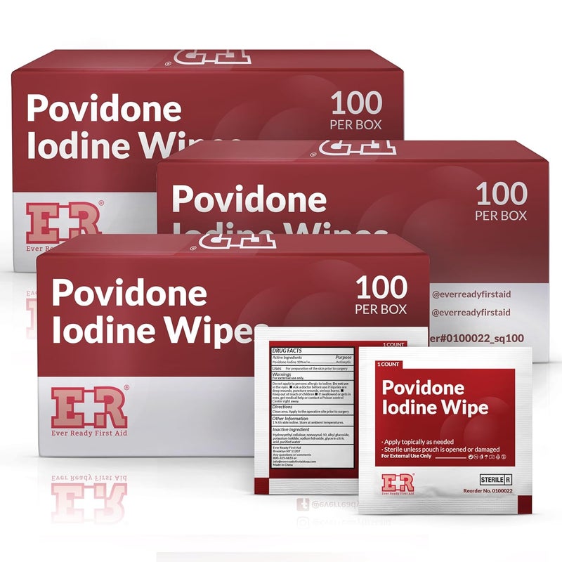 Ever Ready First Aid Povidone Iodine Prep Pads Antiseptic Wipes for Skin Prep Wound Cleaning First Aid Topical Disinfection 10 Solution Individually Wrapped 300 Count - Image 1