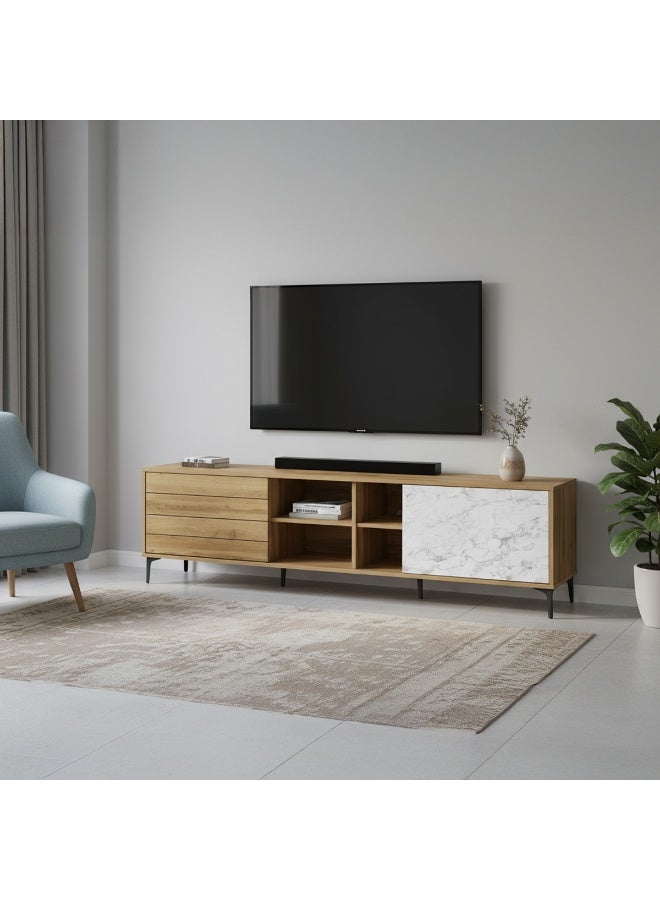 بيتي طاولة تلفزيون خشب 200 سم - بيج وأبيض رخامي - Image 1