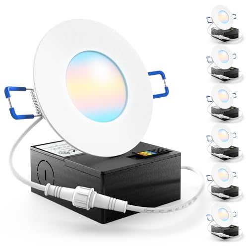Sunco Lighting Sunco 6 Pack 3 Inch Recessed LED Lights, Ultra Thin Ceiling Lighting, 500 LM, 8W (50W Equivalent), Selectable 2700K/3000K/4000K/5000K/6000K, Dimmable, Wafer Thin, Canless with Junction Box - Image 1