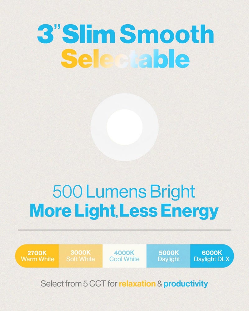 Sunco Lighting Sunco 6 Pack 3 Inch Recessed LED Lights, Ultra Thin Ceiling Lighting, 500 LM, 8W (50W Equivalent), Selectable 2700K/3000K/4000K/5000K/6000K, Dimmable, Wafer Thin, Canless with Junction Box - Image 2