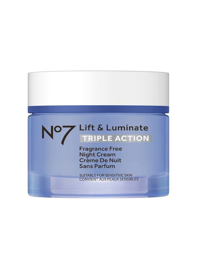 No7 Lift and Luminate Triple Action Fragrance-Free Night Cream – Anti-Wrinkle Collagen Peptide Brightening Moisturizer with Hyaluronic Acid, Hibiscus, and Vitamin C (50ml) - Image 1