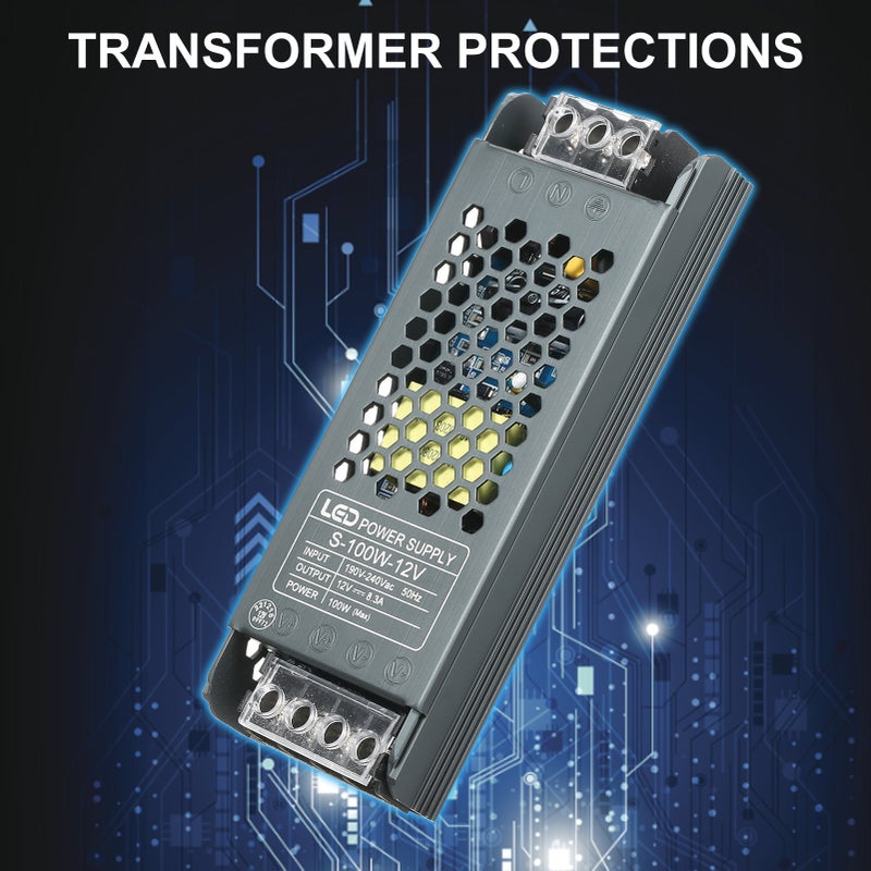محول طاقة محول سلسلة ضوئية LED رفيع جدًا، من AC190 فولت إلى 240 فولت إلى DC12 فولت 8.3 أمبير 100 واط، محول تبديل طاقة لاستخدام داخلي - Image 5
