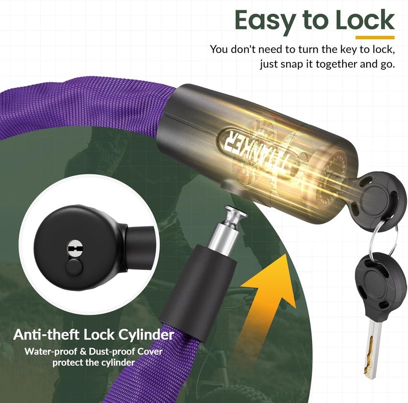 Titanker Bike Chain Lock with Keys, 3.3 Feet Security Heavy Duty Anti-Theft Bicycle Chain Locks for Bike, Motorcycle, Bicycle, Door, Gate, Fence, Grill (6mm, 8mm, 10mm Thick Chain) - Image 3
