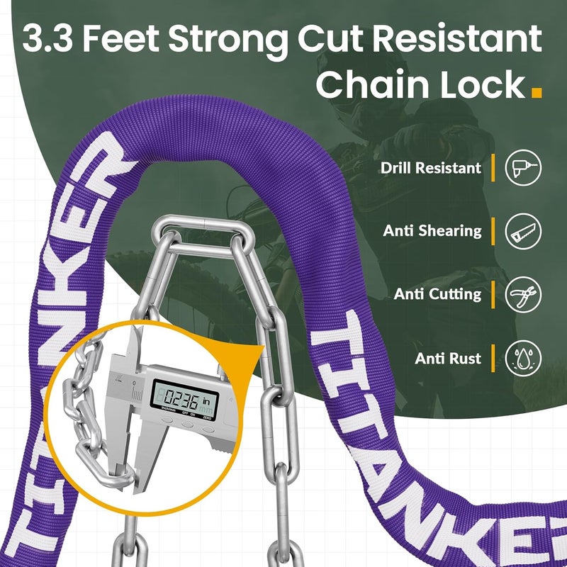 Titanker Bike Chain Lock with Keys, 3.3 Feet Security Heavy Duty Anti-Theft Bicycle Chain Locks for Bike, Motorcycle, Bicycle, Door, Gate, Fence, Grill (6mm, 8mm, 10mm Thick Chain) - Image 2