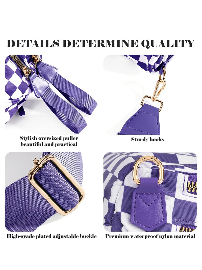 MEISEY Black and White Checkered Crossbody Bum Bag for Women,Spacious Checkered Purse Fanny Packs Belt Sling Bag with Shoulder Strap (Cloudy Violet Checkered) - Image 5