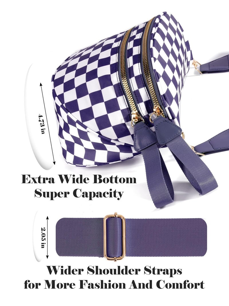 MEISEY Black and White Checkered Crossbody Bum Bag for Women,Spacious Checkered Purse Fanny Packs Belt Sling Bag with Shoulder Strap (Cloudy Violet Checkered) - Image 4