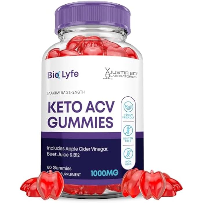 Justified Laboratories Bio Lyfe Keto ACV Gummies Advanced Formula 1000MG Biolyfe Keto Gummies Apple Cider Vinegar Formulated with Pomegranate Beet Juice Powder B12 Vegan Non GMO 60 Gummys - Image 1