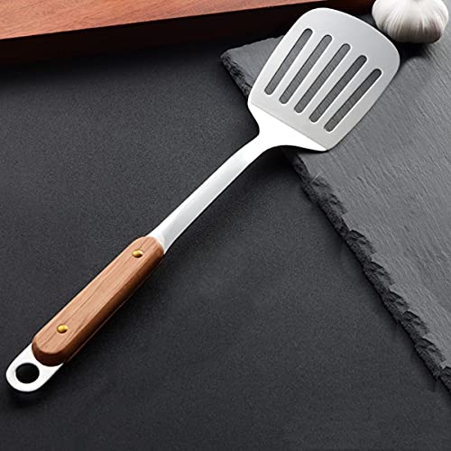 Leeonz® Slotted Spatula Turner, Best Turner Spatulas, Pancake Turner Egg Flipper, Perfect for Grilling, Scraping, Turning Meat, Mixing Scrambled Eggs, Flipping Burgers (B-Wood Handle) - Image 1