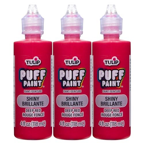 Tulip Puff Fabric Paint , Permanent Craft Paint for Clothes, DIY Projects, Notoxic, 4 fl oz 3-Pack, Shiny Deep Red - Image 1