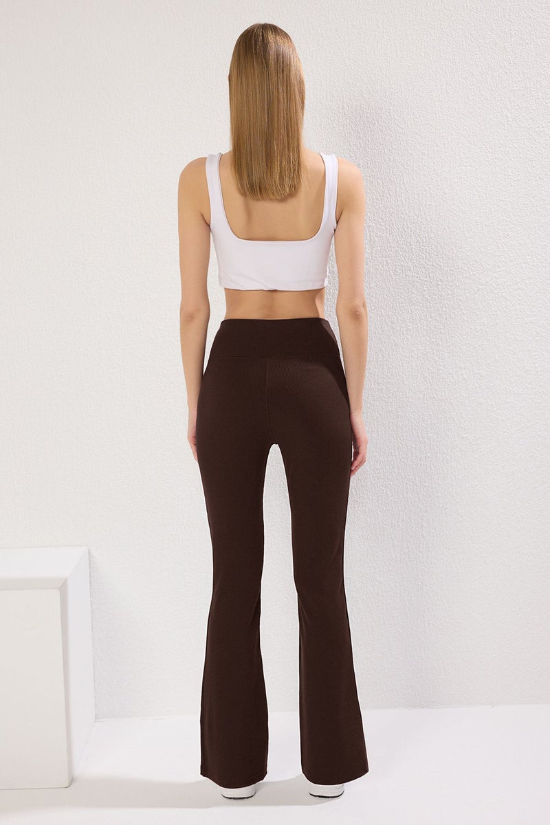 trendyol Dark Brown Corduroy Spanish Leg Yoga Knitted Sports Leggings - Image 4
