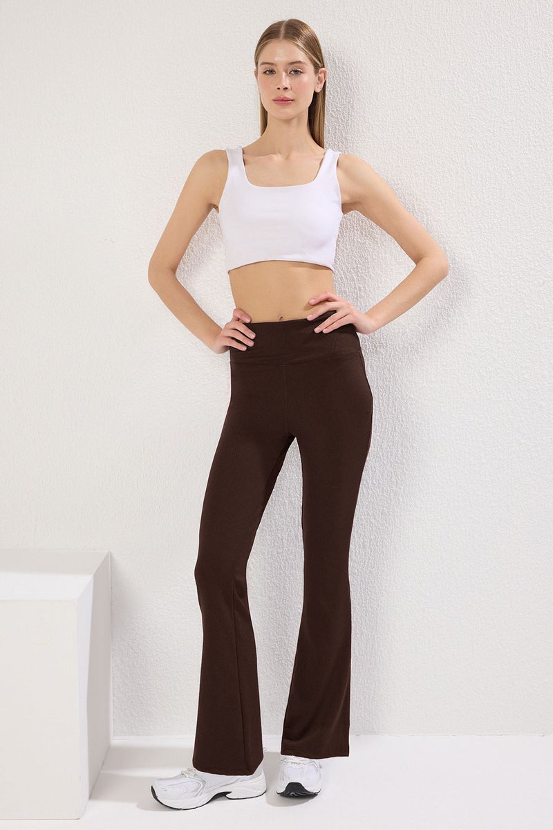 trendyol Dark Brown Corduroy Spanish Leg Yoga Knitted Sports Leggings - Image 2