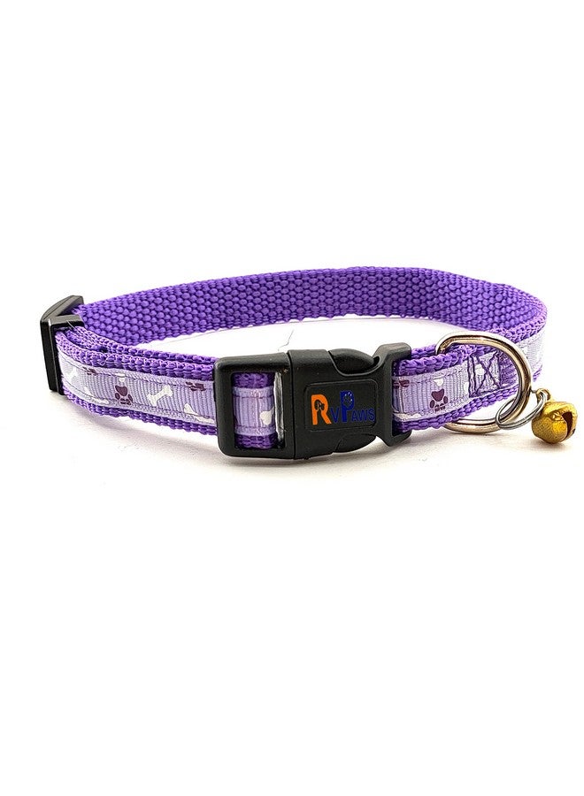 Imported Nylon Pets Collar With Bells Adjustable Length Puppy Collar Printed Sot Nylon Collar Printed For Puppy And Small Dog Print May Vary (Purple) - Image 1