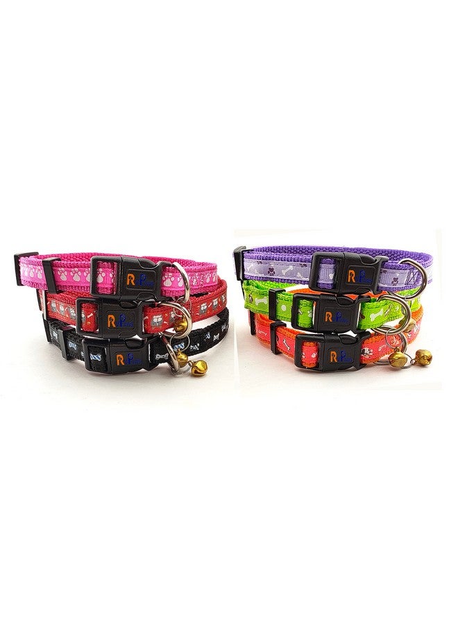 Imported Nylon Pets Collar With Bells Adjustable Length Puppy Collar Printed Sot Nylon Collar Printed For Puppy And Small Dog Print May Vary (Purple) - Image 2