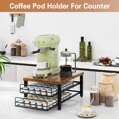IBUYKE 2-Tier Coffee Pod Drawer Holder for K Cup, Capsule Pods Storage Organizer, Compact Under Coffee Pot Storage Drawer, Slim Home Kitchen Counter Organizer TCJ002H - Image 2