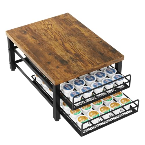 IBUYKE 2-Tier Coffee Pod Drawer Holder for K Cup, Capsule Pods Storage Organizer, Compact Under Coffee Pot Storage Drawer, Slim Home Kitchen Counter Organizer TCJ002H - Image 1