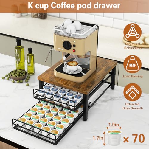 IBUYKE 2-Tier Coffee Pod Drawer Holder for K Cup, Capsule Pods Storage Organizer, Compact Under Coffee Pot Storage Drawer, Slim Home Kitchen Counter Organizer TCJ002H - Image 4