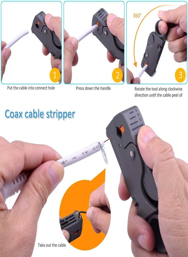MX Rotary Coaxial Cable Stripper Cutter Tool for RG-58 RG-59 RG-62 RG-6-2 Blades Coax Cable Stripping Tool Wire Stripper Crimping Tool Kit for Coaxial Cables TV Satellite Networking - Image 5