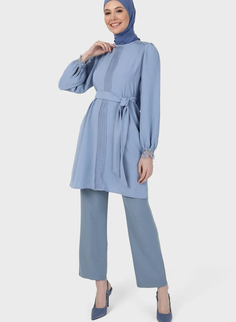 Refka by modanisa Puff Sleeve Belted Tunic