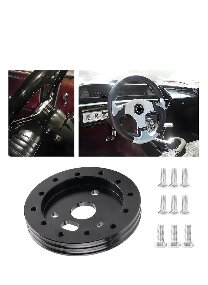 Y&D Car Steering Wheel Hub Adapter Conversion Spacer, 6 Hole to 3 Hole, Aluminum Alloy Spacer Boss Kit, Universal Automotive Modification Accessories (Black)  - Image 1