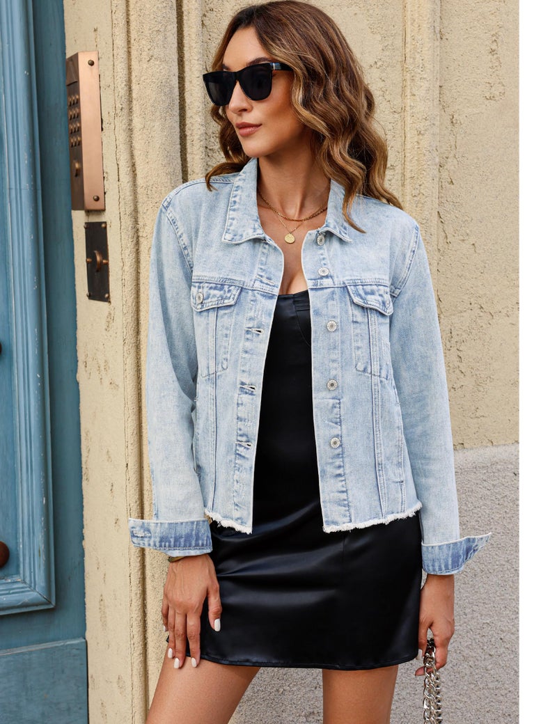 Luvamia Women's Oversized Denim Jacket - Roadnight Blue, Size Large (Fits 12-14) - Image 3