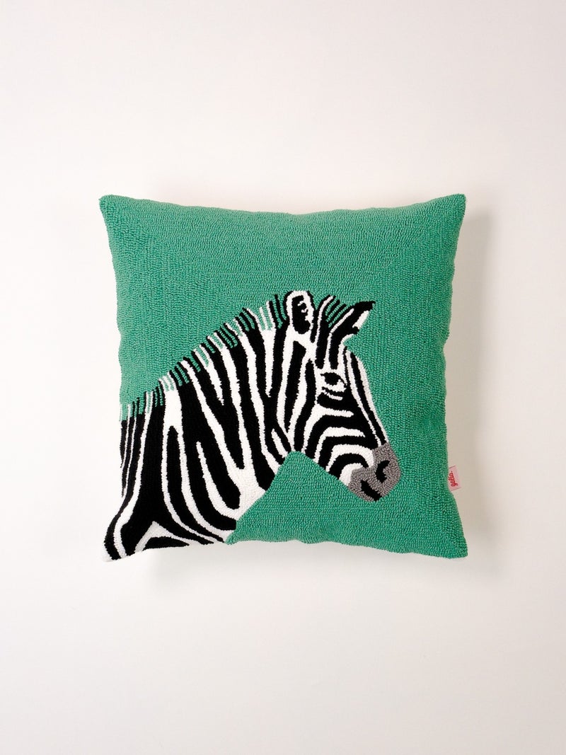 Galia Tasarım Galia Design Special Design Zebra Figured Punch Cushion Cover / Green  - Image 1